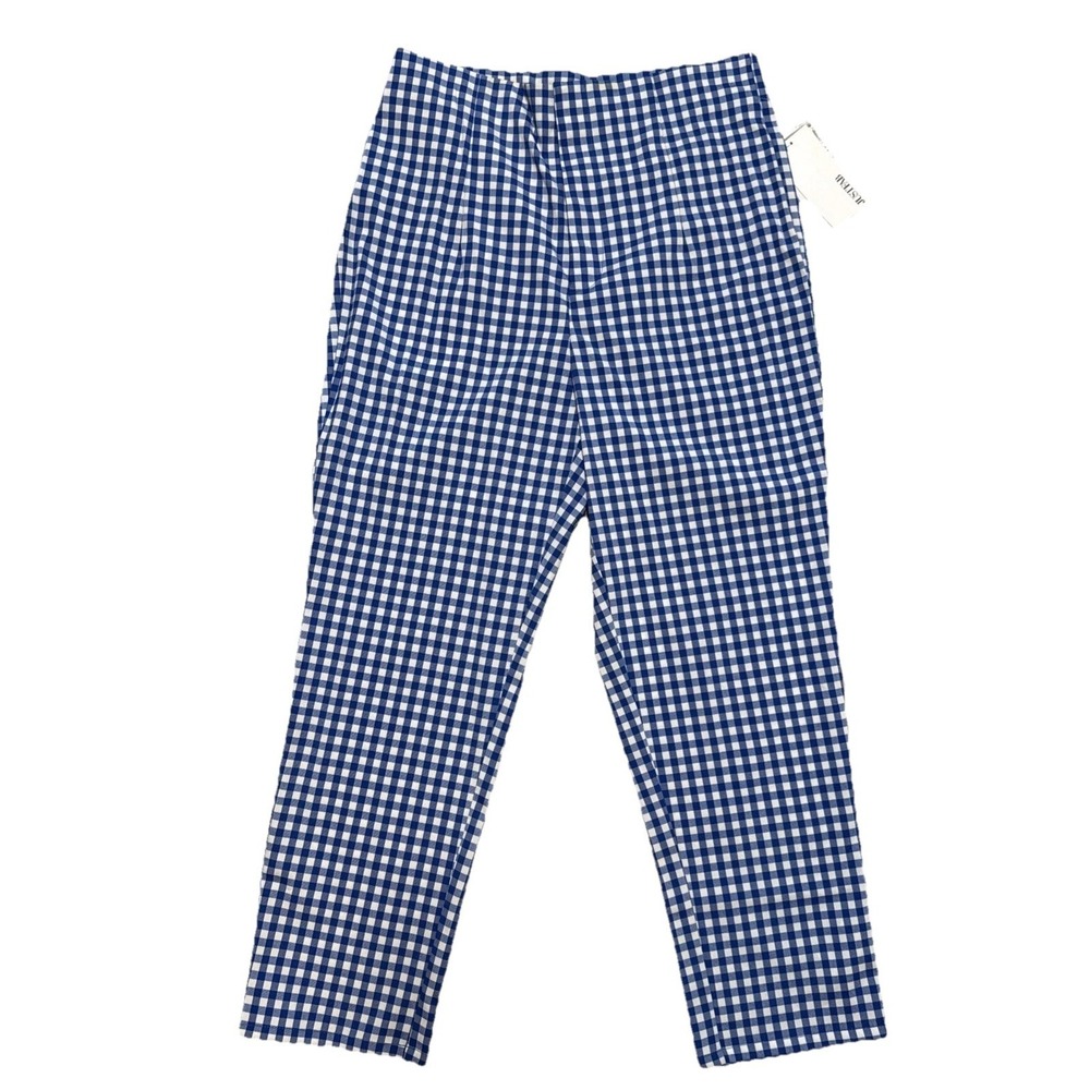 NWT JustFab Blue White Gingham Check Ankle Pants Womens Large L Cottagecore